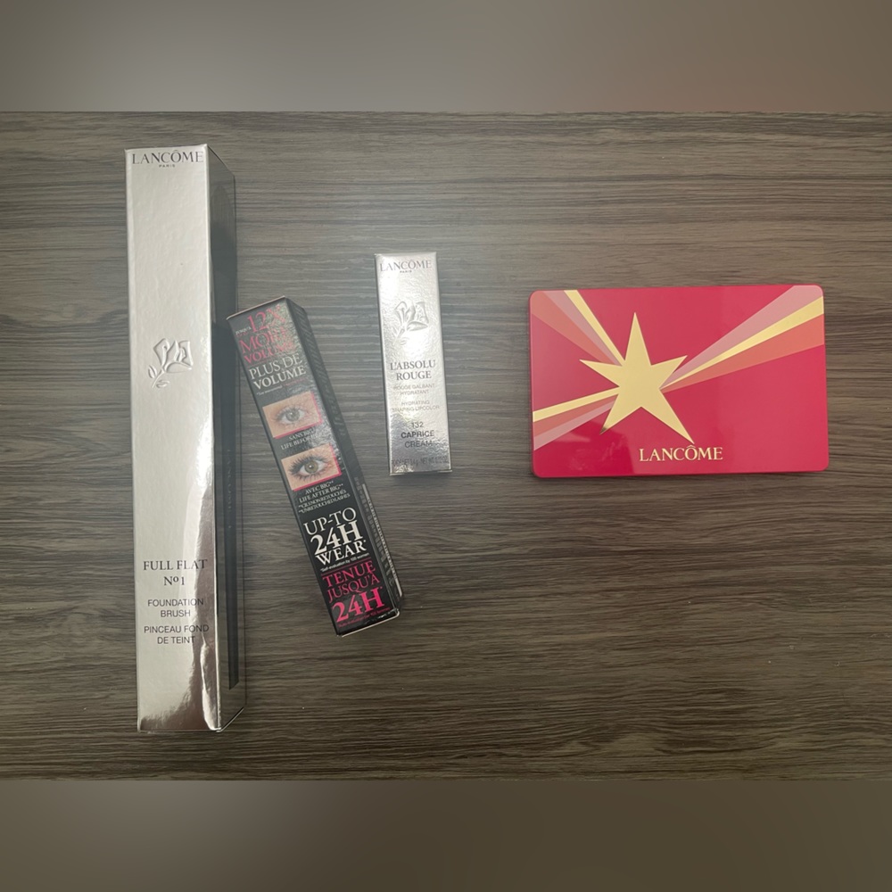 Lancome Makeup set brush, mascara, lipstick and face palette